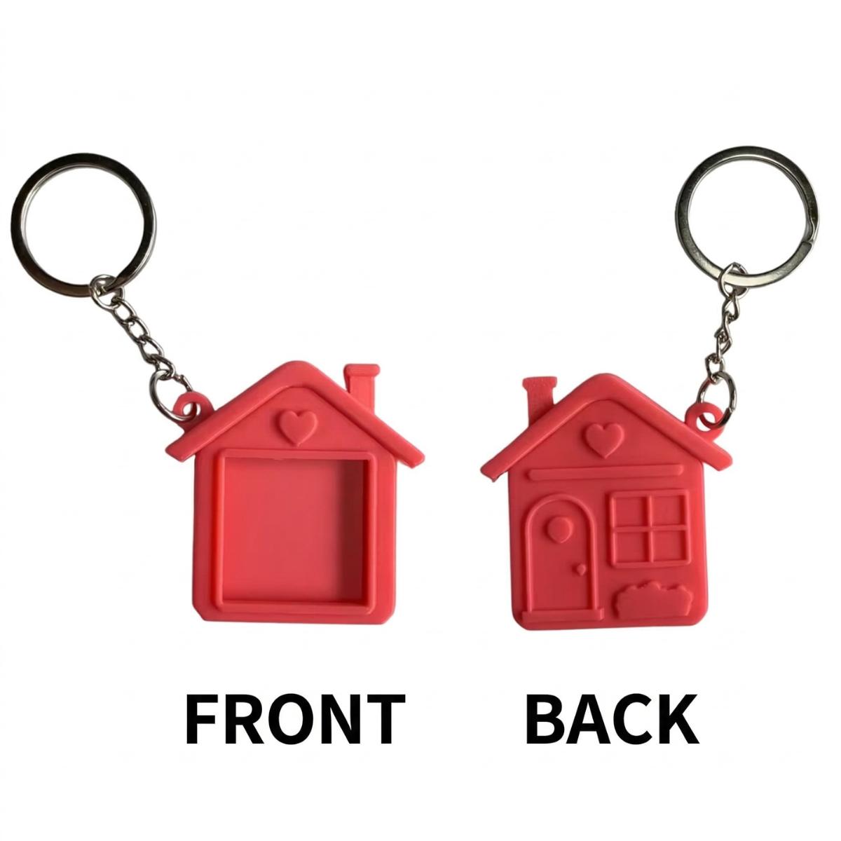 

Small 50Mm Eco-Friendly 3D Printed Pla House-Shaped Photo Frame Customizable Picture Keyrings For Kids Good Gift