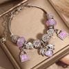 Pandora Style Heart Pendant Bracelet With Amethyst Glass Beads For Women Gift