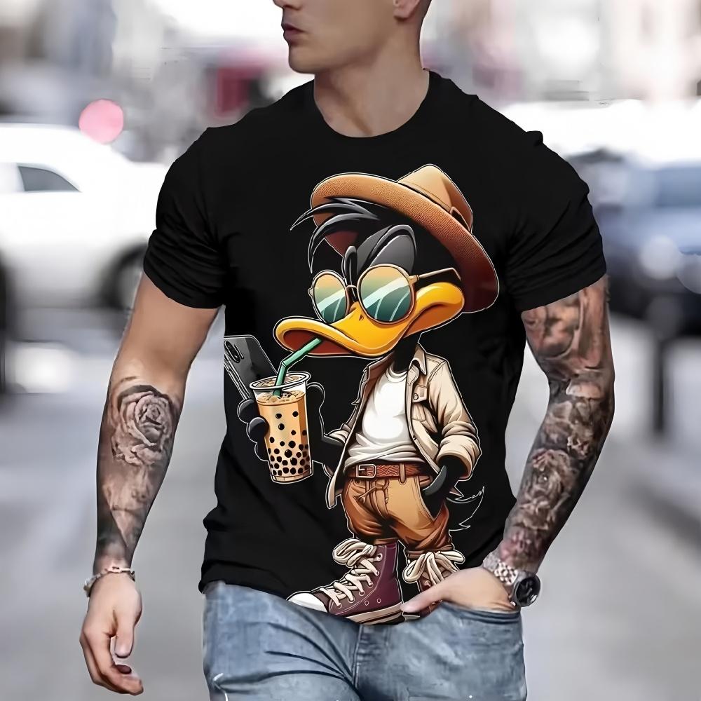 Casual T-shirt with Fun 3D Duck Digital Print, Loose and Breathable Round Neck Top for Men