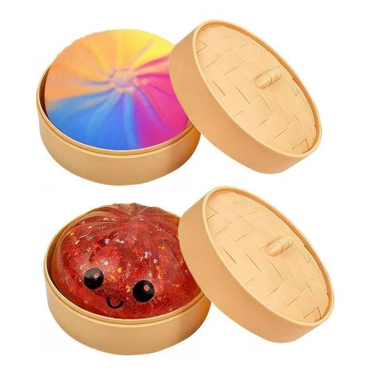 2 Stück Simulation gedämpfte Brötchen Spielzeug Stressabbau Kleine Teigtaschen Quetsch-Sensorisches Fidget-Spielzeug Langsam aufsteigender Stressball Dekompression Teigkugel Spielzeug