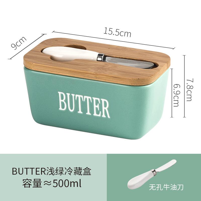 Ceramic Butter Box Rectangle Butter Sealed Box Butter Cutting Refrigerated Box Cheese Storage Box With Wooden Cover