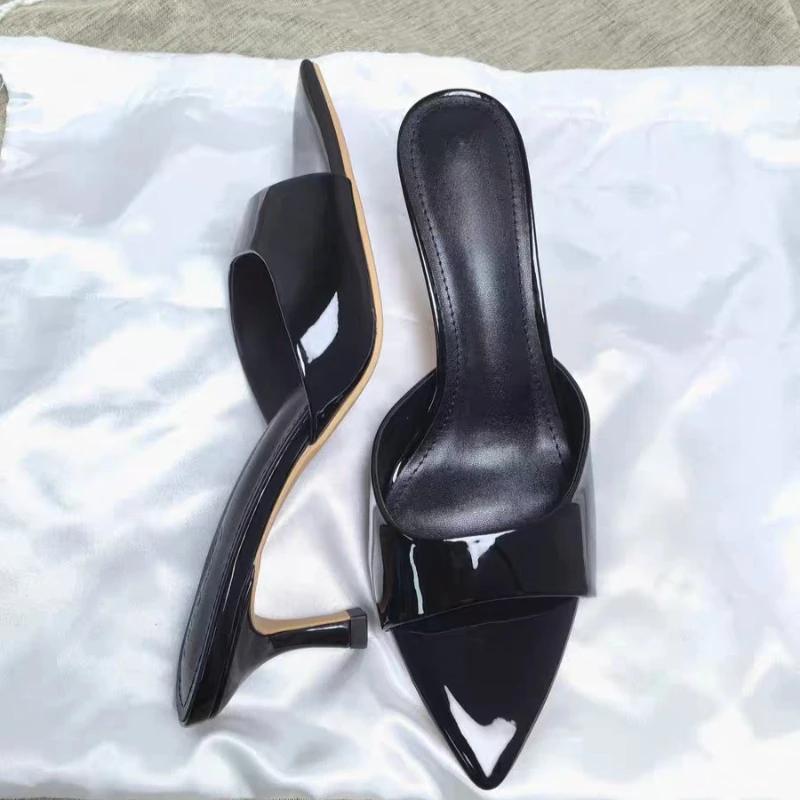 Dámské pantofle na vysokém podpatku Tenké podpatky Špičatá špička Jednobarevné pantofle Dámské šaty Banket Léto Krásné Stručné Zapatillas De Mujer
