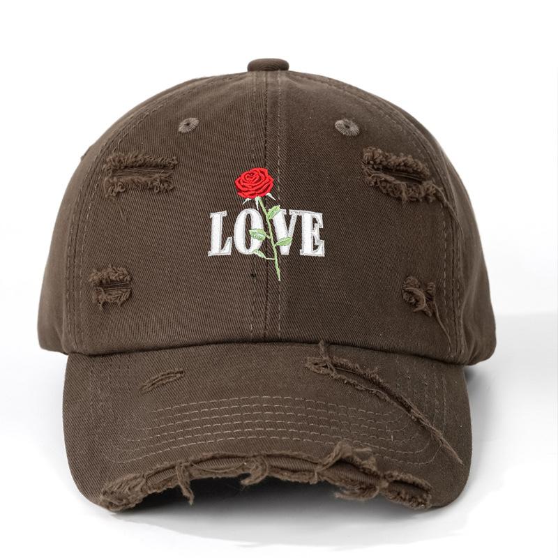 Casual Cotton 6-Panel Baseball Cap Embroidered Rose Love Design New Spring Summer Collection Curved Brim Dad Cap for Men Women