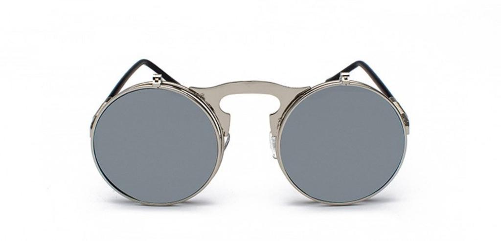 Steampunk Round Sunglasses, Classic Fashion, Flip-Up, Full Rim Type (Silver Gray)