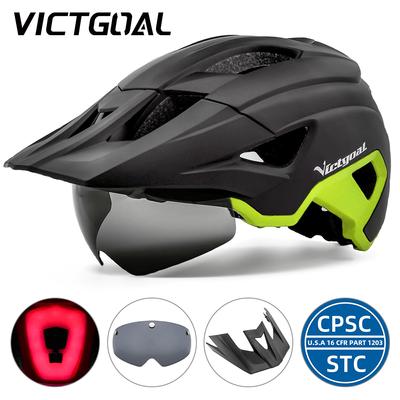 Victgoal LED Fahrradhelm mit Sonnenvisier Wiederaufladbarer LED Herren Fahrradhelm Sonnenbrillen Schild Rennrad MTB Fahrradhelme