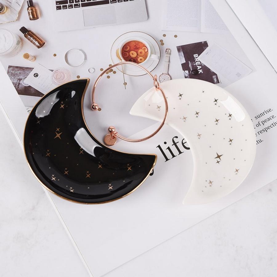 1pc ceramic moon jewelry dish Middle East Arab Ramadan Eid al Fitr storage dish multifunctional dish home decoration ornament