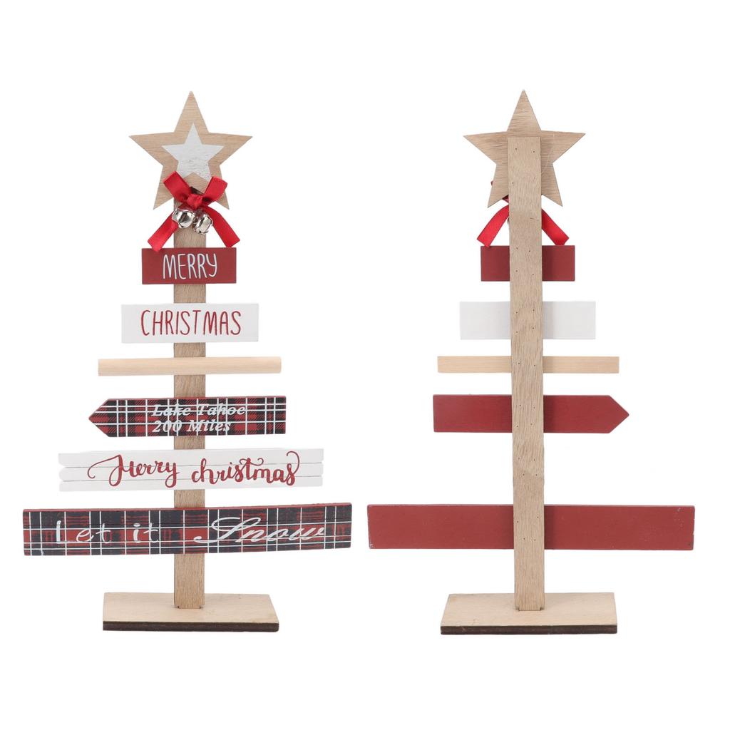 Christmas Tabletop Ornaments Wooden Sign Decoration with Base for Gifts Home Decor Layout Prop Red