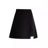 2025 Summer High-Waist Black A-line Midi Skirt - Slimming Plus Size, Hip-Hugging Design with Slit for Women