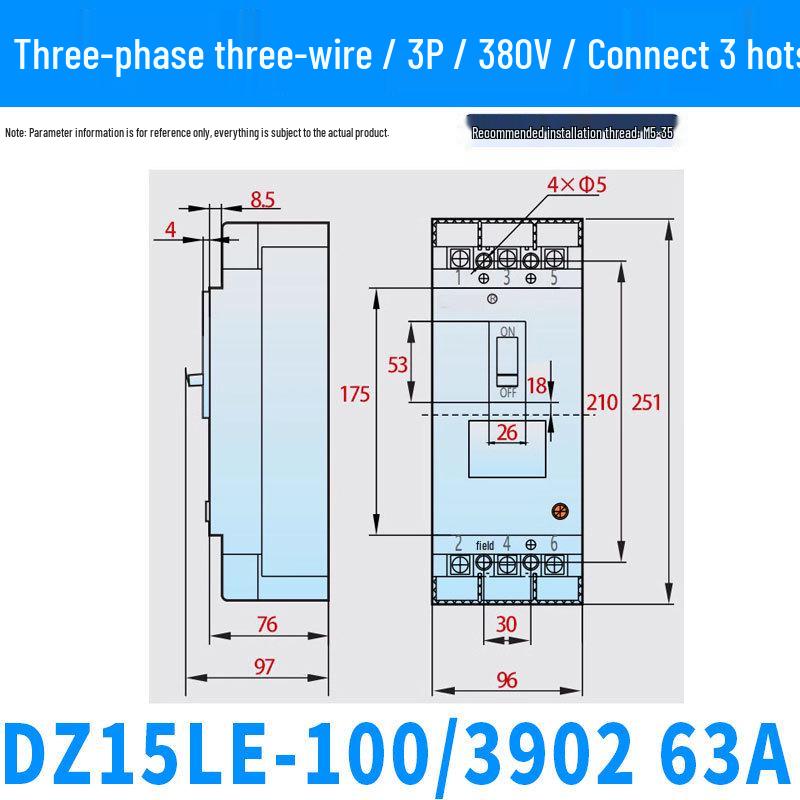 Chint DZ15LE-4901 Circuit Breaker with Leakage Protection, 2P/3P/4P, Plastic Shell, 63A/100A