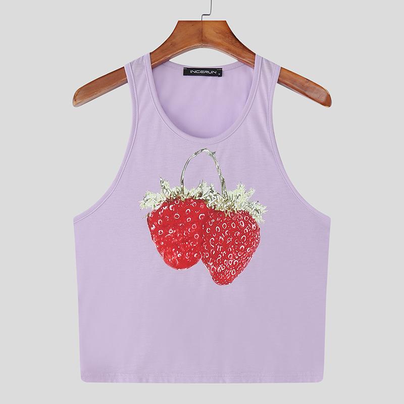 

INCERUN Men Women Round Neck Sleeveless 3D Print Cute Casual Tank Tops 5XL фиолетовый