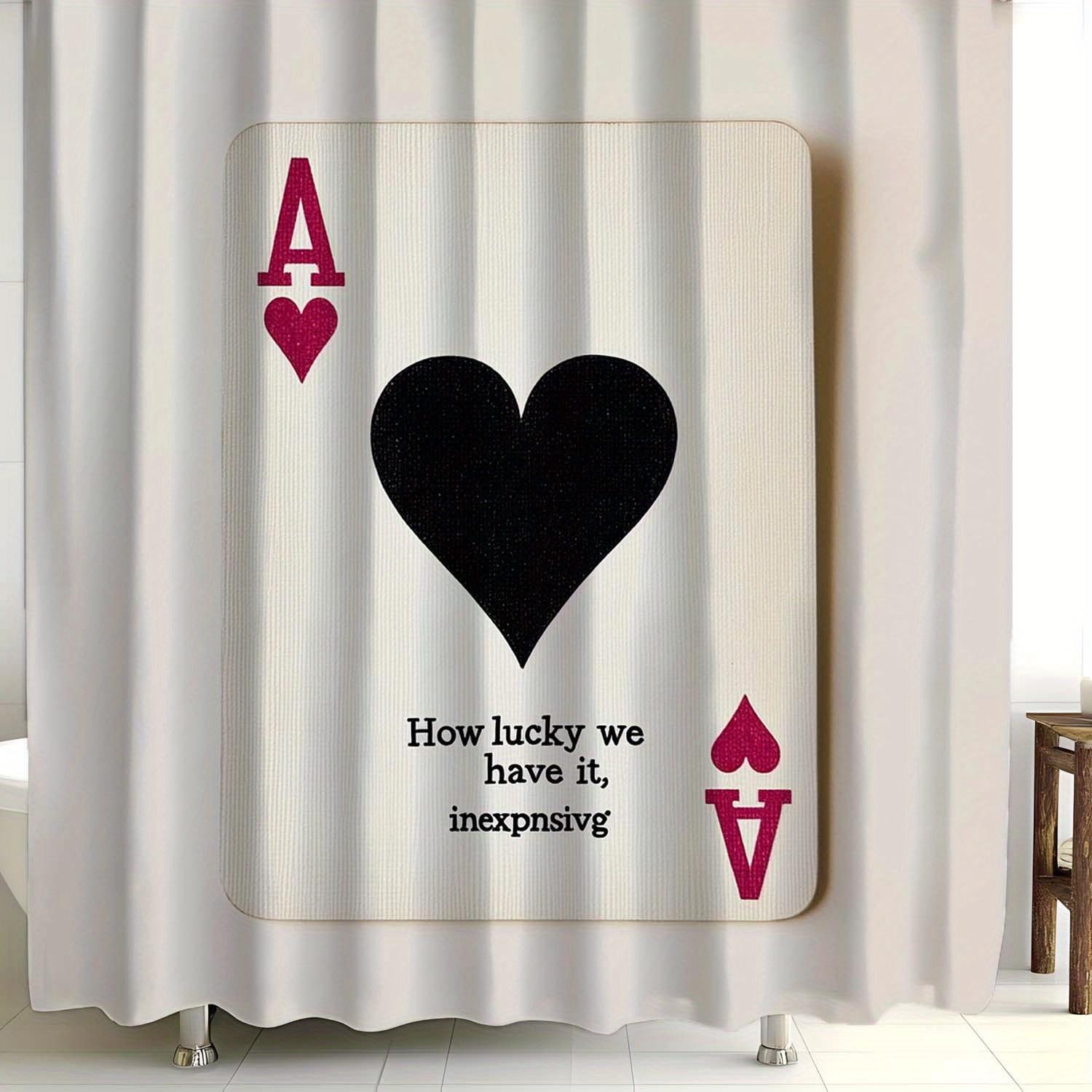 

Vintage Ace Of Hearts Shower Curtain, Lucky Print, Polyester Woven, Machine Washable, 12 Hooks, Artistic Bathroom Decor W60H190(CM)-1 Pcs