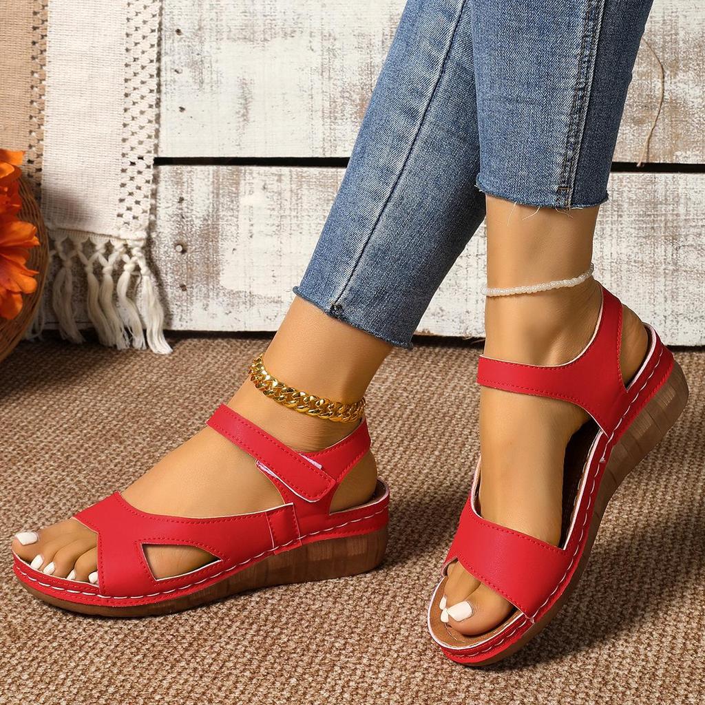 Ladies' Thick Soled Open Toed Wedge Sandals, Versatile Summer Flat Shoes, Women's Shoes