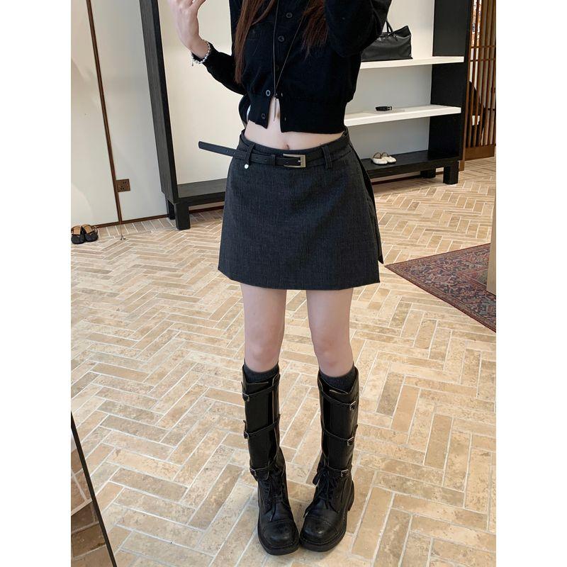 

Kumikumi Design Sense Black Elegant All-Match Split Skirt Women s Autumn High Waist Slimming Hip Skirt Short dress Gray L