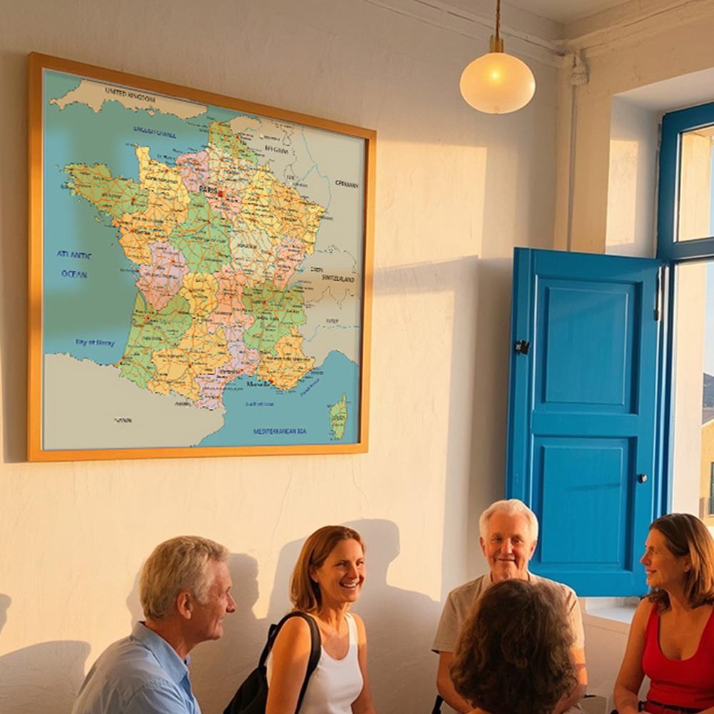 Nezarámované nástěnné umění s mapou Francie, geografická dekorace, do obývacího pokoje, ložnice, kanceláře, dárek pro cestovatele, k narozeninám, domácí dekorace