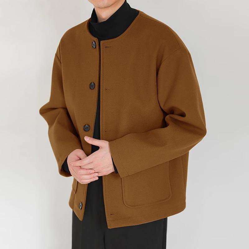 Autumn Winter Men's Fashion Korean New Outfit Hombre Elegante Casual Design Collarless Loose Woolen Jacket