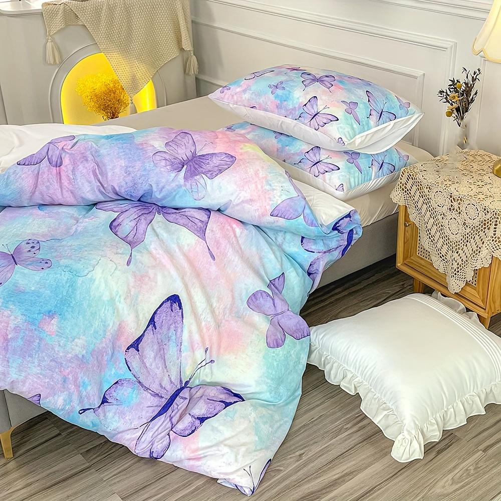 3-Piece Vibrant Rainbow Butterfly Duvet Cover Set - Soft, Cozy Girls' Bedding with 1 Duvet Cover and 2 Pillowcases - Ideal Room