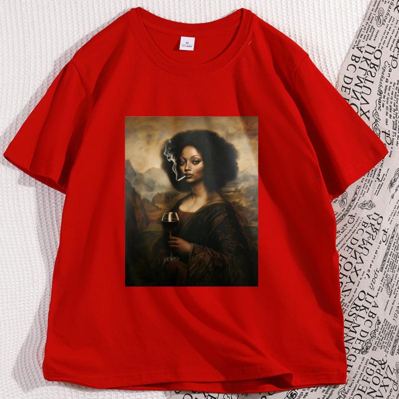 

African Black Mona Lisa T Shirt Men Women Funny Portrait Print Tshirt Breathable Casual Pure Cotton Loose Tops Clothes S