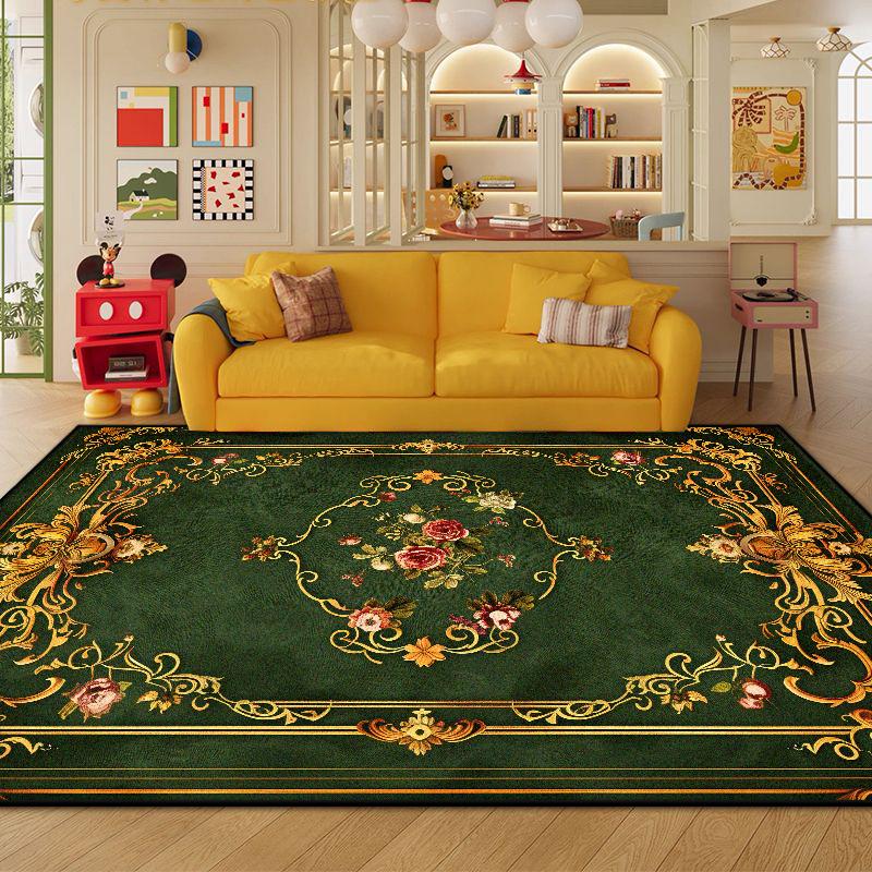 European Style Luxury Green Carpet Living Room Flower Design Non-slip Cloakroom Decoration Rug Washable Soft European Tatami Mat