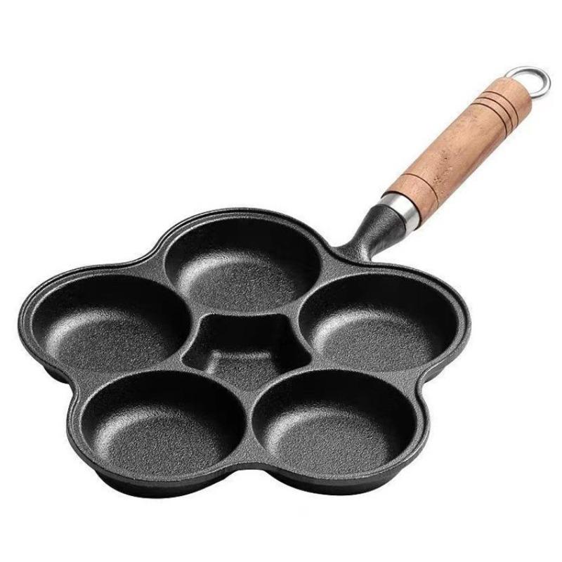 Frying Pan with 4 Holes - Non-stick Cast Iron Four-hole Egg Dumpling Pan - Deepened for Egg Buns - Non-stick Flat-bottom Pan - Egg Frying Gadget