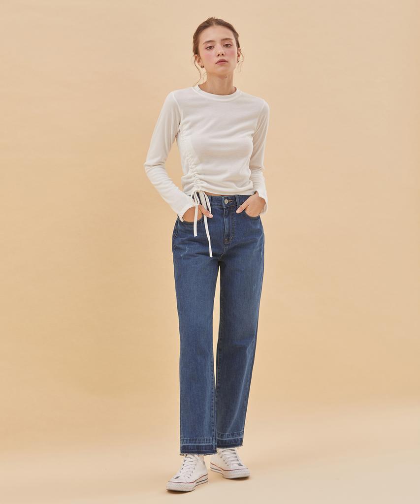 RYUL+WAI High-Waisted Straight-Blocked Denim Pants Indigo