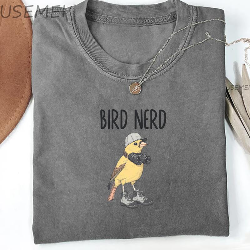 Bird Nerd T Shirt Funny Bird Watcher TShirt Vintage Washed Graphic T Shirts Cotton Y2k High Quality Short Sleeve Clothes Tee S