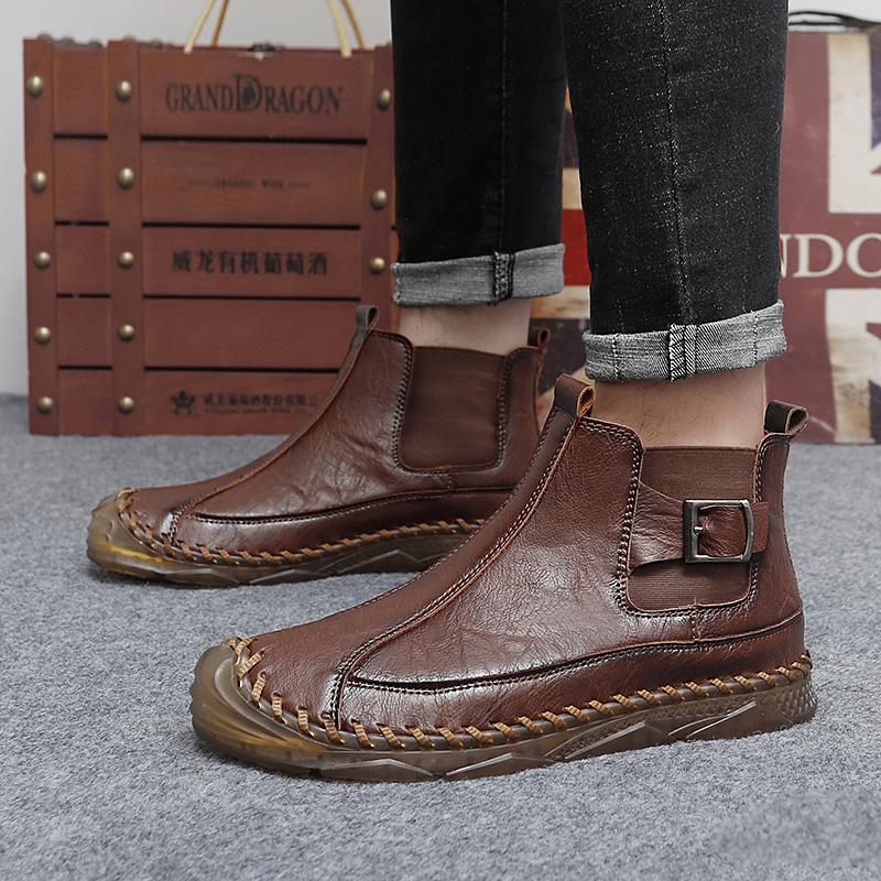 

Men Handmade Casual Hiking Boots Outdoor Black High Top Wide Palm Driving Shoes Large Size 47 кофейный