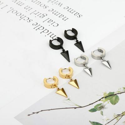 1 Pair Black Stainless Steel Punk Hip Hop Hanging Hoop Earrings with Triangle Design Dangle for Unisex Gothic Streetwear Jewelry