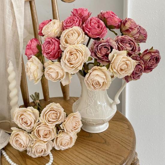 7 Bündel künstliche Rosen, Retro-Rosen mit Stielen für Tischvase, Braut-, Hochzeits- und Heimdekoration
