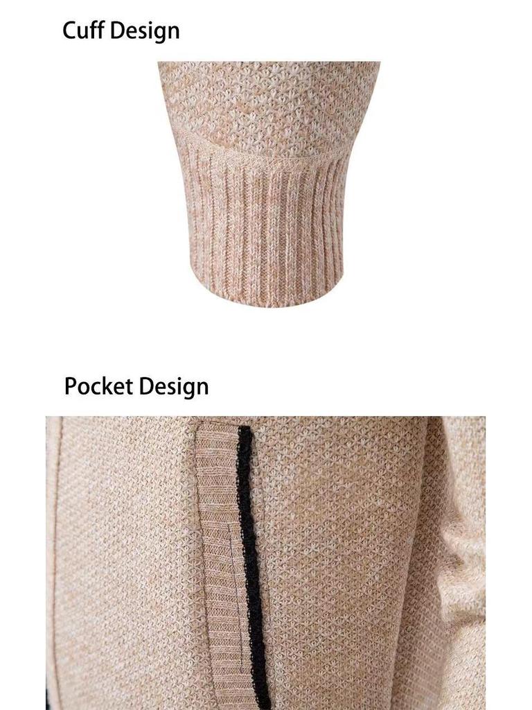 Men's Fleece-Lined Cardigan: Thick Knit Zipper Sweater with Stand-Up Collar for Autumn/Winter 2023