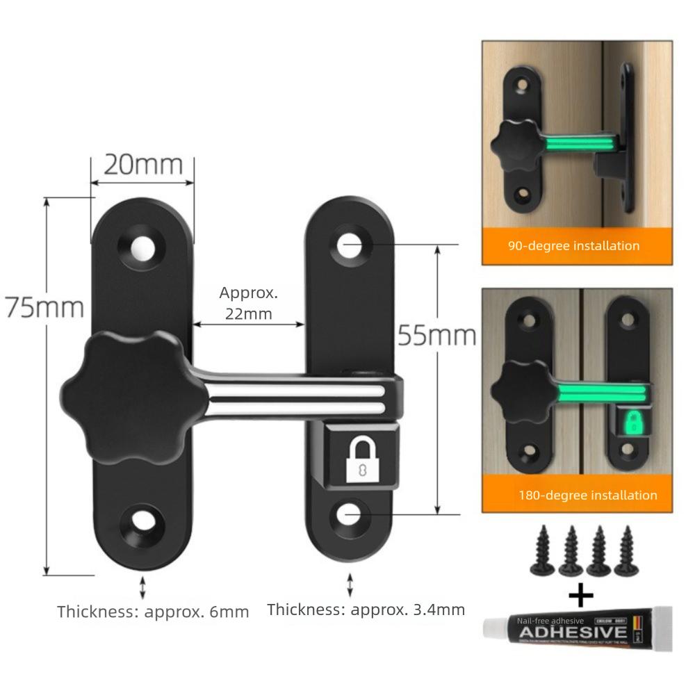 Zinc Alloy Sliding Door Latch No Punching Door Latch New Luminous Door Lock  Bathroom Door