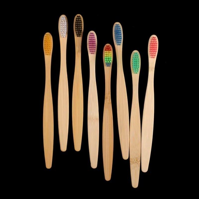 10pcs Eco Friendly Bamboo Toothbrush Soft Bristles Biodegradable Plastic-Free Adults Toothbrush Bamboo Handle Brush
