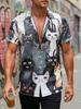 New Men'S Casual 3D Black Base Watercolor Cat Print Shirt