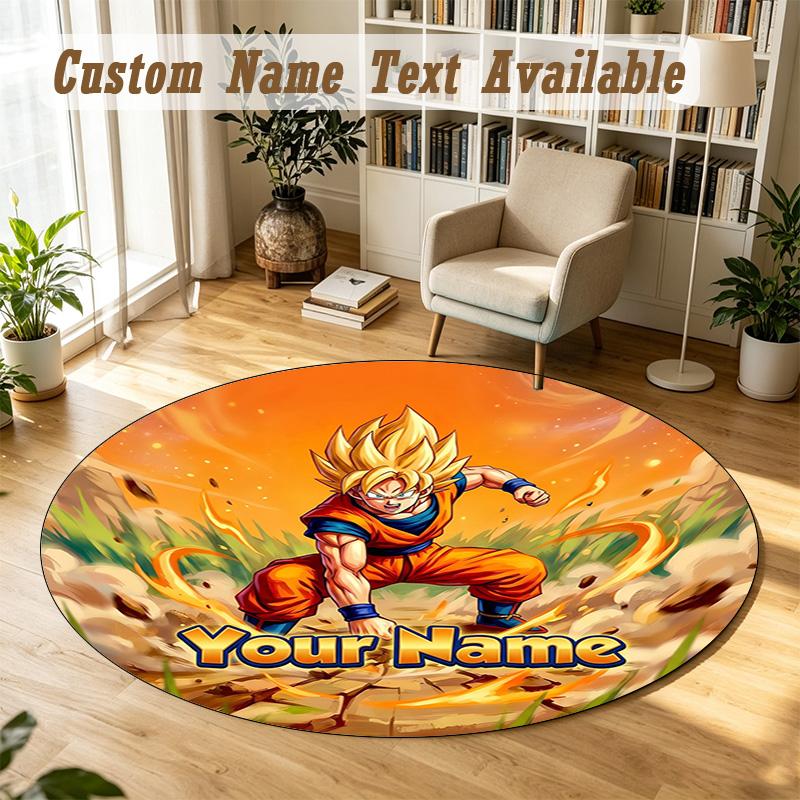 Round Rug Custom NameDragon Ball Pattern Non Slip Carpet Home Floor Decor