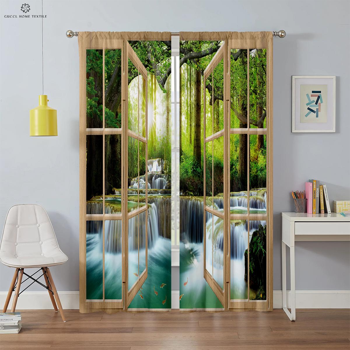 

3D Printed Drapes ideal for Urban Buildings Contemporary and Simple Curtains Blackout and Heat Insulation High Quality 2PCs W100xH130(CM) folio&Grommet Top
