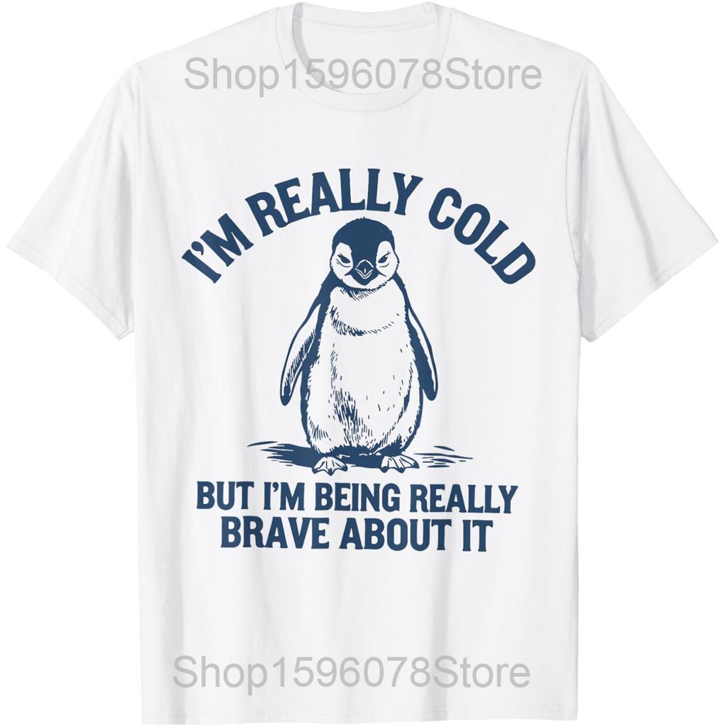 Three Penguin Moon Funny Birds Howling T Shirts Unisex Pure Cotton Humor Streetwear Tee Shirt Short Sleeve Unisex Loose Clothing