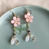 Exquisite Spring Pink Flower Dangle Earrings for Women, Fairy Charms Floral Leaf Earrings Summer Holiday Pendants Earrings Gifts