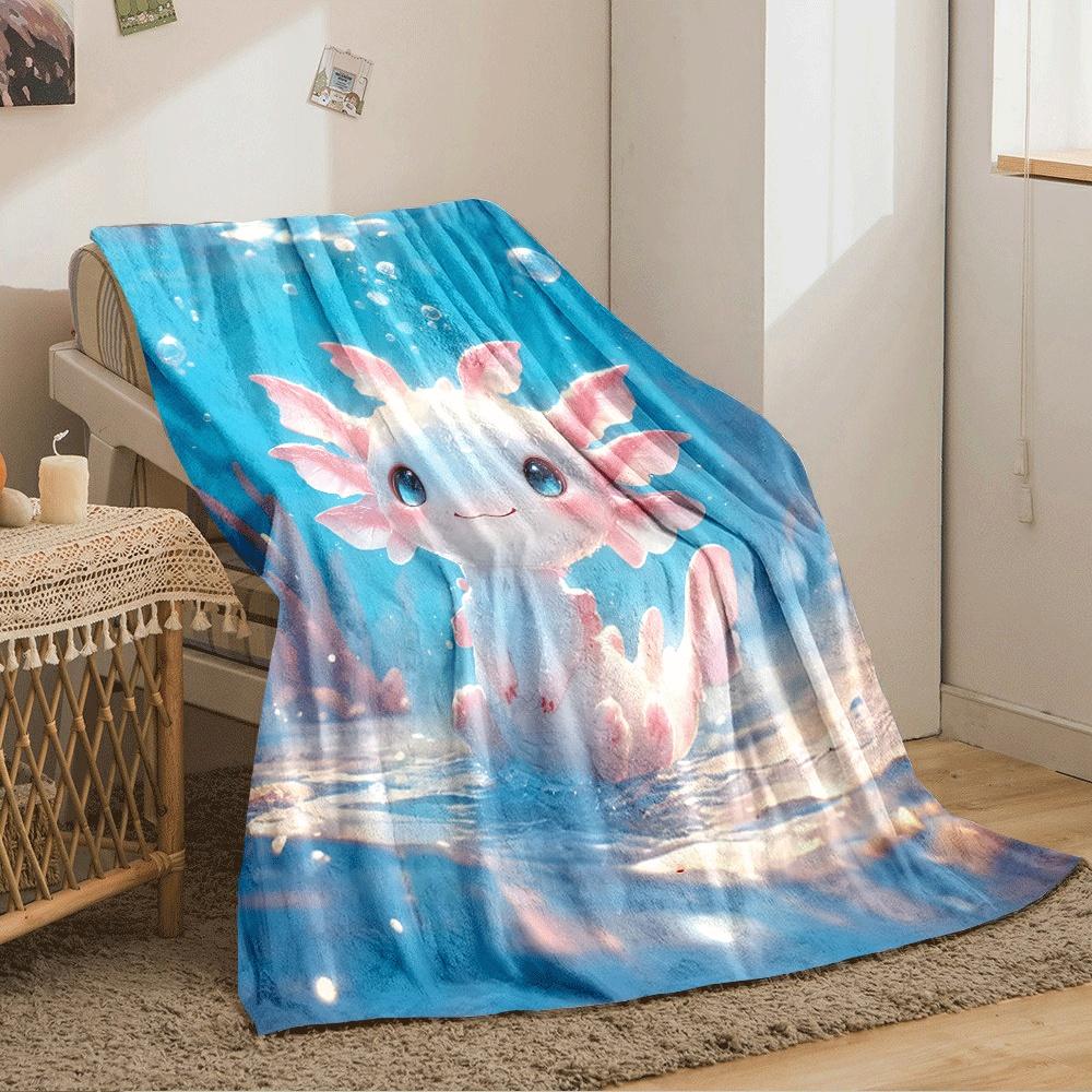 Cute Pink and White Aquatic Creature with Fins In a Sparkling Blue Water. for All Seasons Blanket Lunch Break Throw Gift