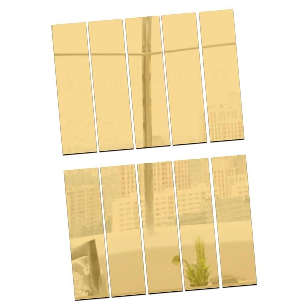 10pcs Acrylic Acrylic Wall Sticker Golden, Silver 1.96 X 11.02in Mirror Wall Decal Self-adhesive Rectangle
