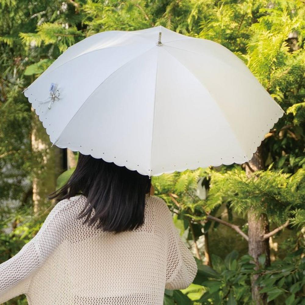 Wpc Uv Protection Blockout Long Umbrella Silver Ribbon Heart 81 16628 101 off-white
