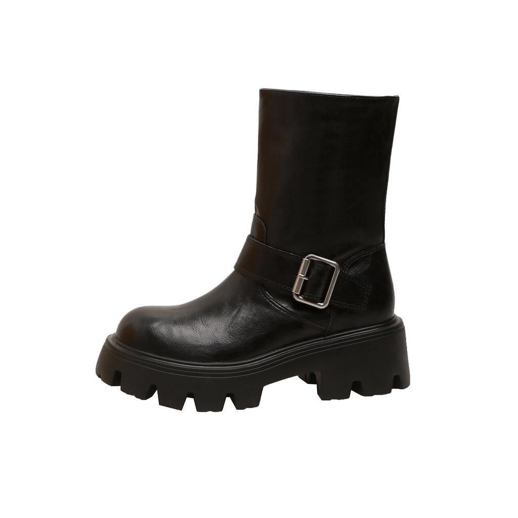 Fibbia per cintura stile britannico Stivali Martin da donna piatti in pelle primavera e autunno nuovi stivaletti versatili senza tacco