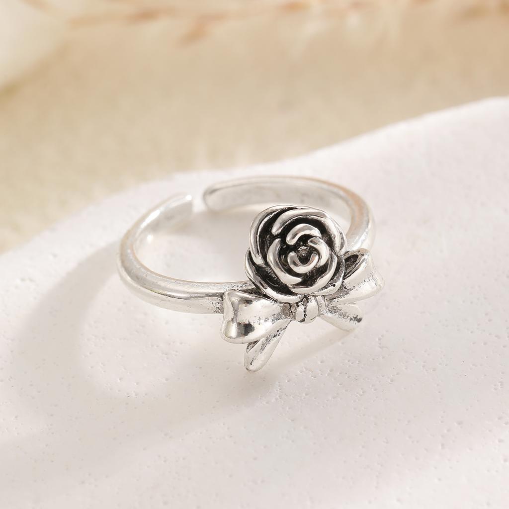 Retro Rose Vintage Flower Open Adjustable Index Ring Cross-Border Ins Popular Niche High Temperament Versatile Ladies Finger Ring