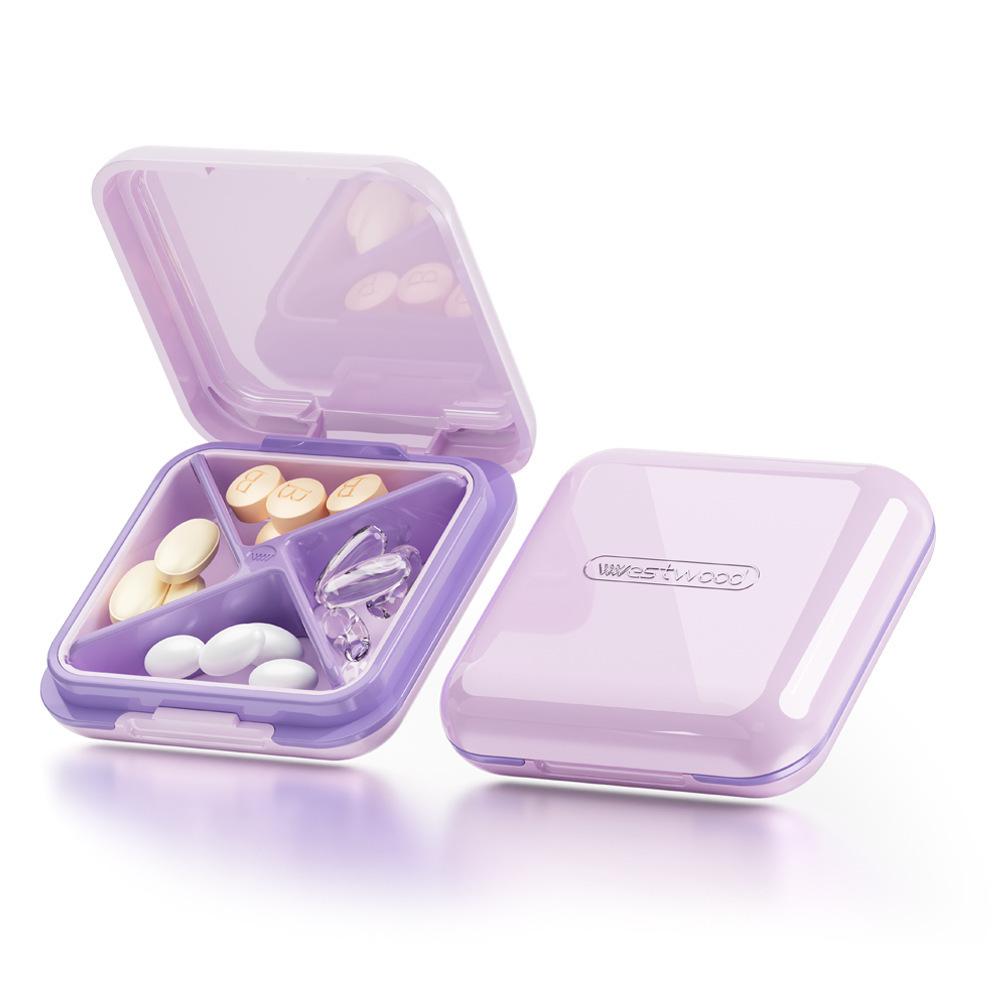 UNTIOR 4 Grids Pill Organizer Portable Mini Medicine Pill Case Sealed Moisture-proof Large Capacity Pill Storage Box