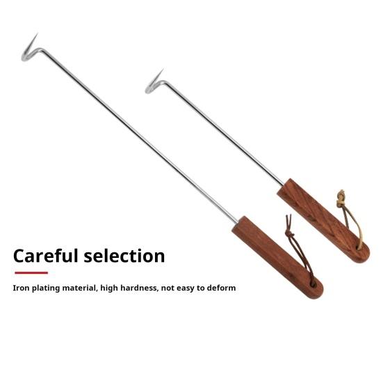 Yousheng BBQ Steak Grill Hook Meat Turner Wooden Handle Stainless Steel Food Flipper for Grilling Vegetables Portable Kitchen Tool