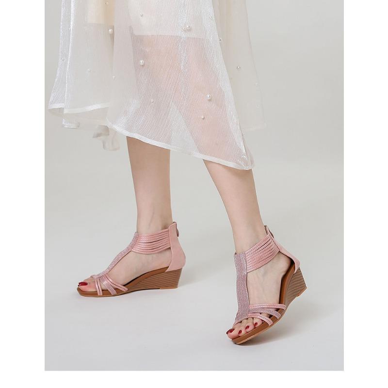 Sandales compensées pour femmes, nouvelles sandales romaines à semelles épaisses, grande taille, décontractées, polyvalentes, à semelles souples