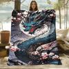 1pc of Skin-friendly Digital Print Blanket Featuring Dragon and Cherry Blossom Patterns, Suitable for All Seasons, Ideal As a Sofa Throw. Made of 100%