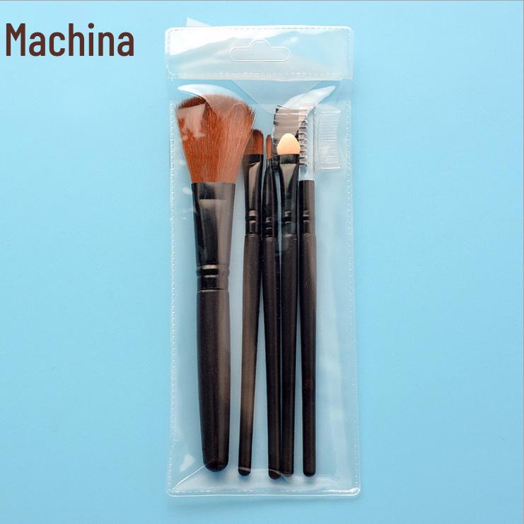 5-Piece Pink & Black Makeup Brush Set: Eyeshadow, Lip, Blush, Eyelash Brushes