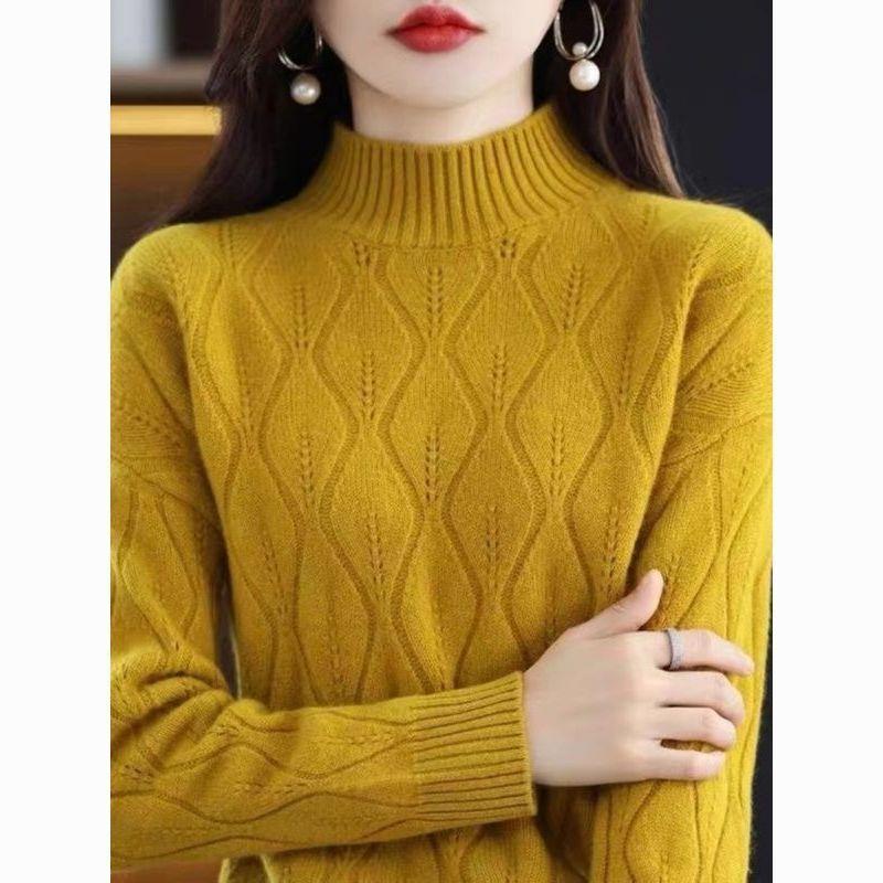 

Однотонный пуловер с длинным рукавом, вязаный элегантный свитер с винтовой вязкой, женская одежда, осень-зима, топы с полувысоким воротником M