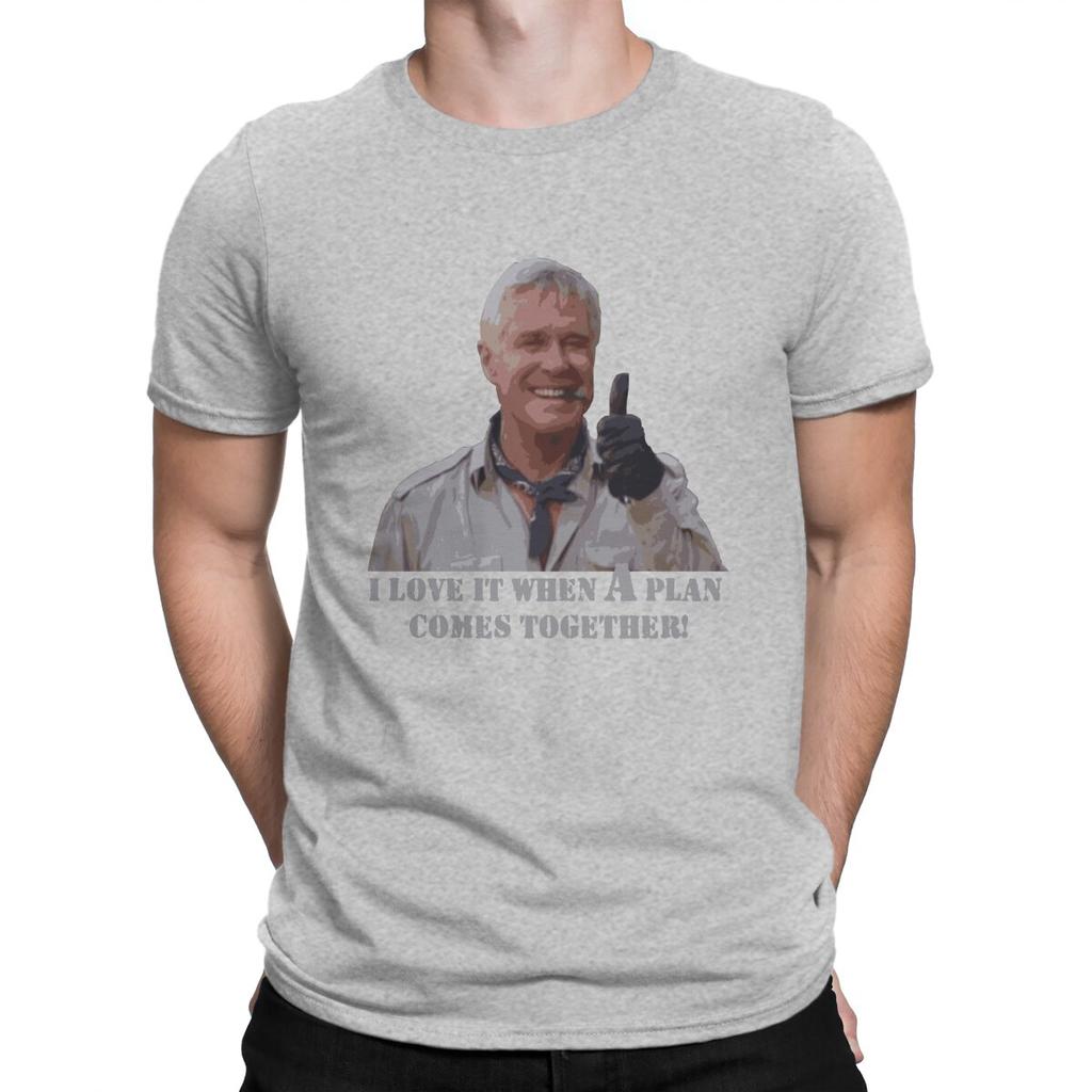 Men Hannibal Smith Old School T Shirts The A-Team Cotton Tops Funny Short Sleeve Round Neck Tees Graphic T-Shirts