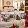 Retro Christmas Photo Frame Pillow Cover Elk Golden Bell Home Sofa Decoration Cushion Cover Bedside Cushion