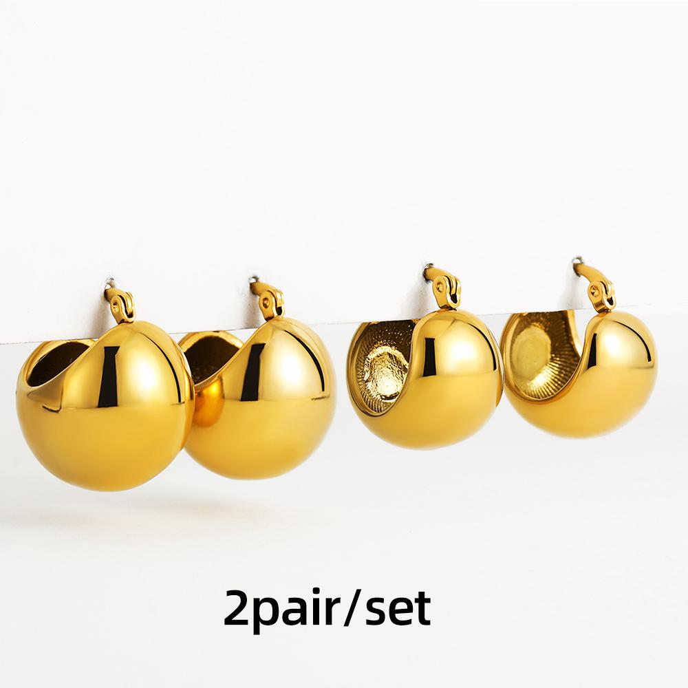 

2pair Smooth Round Chunky Hoop Earrings Set for Women Glossy Ear Buckle Small Circle Stainless Steel Earring Vintage Zircon